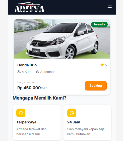 Tampilan website Adityatrans