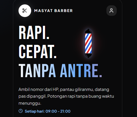 Tampilan website Masyat Barber